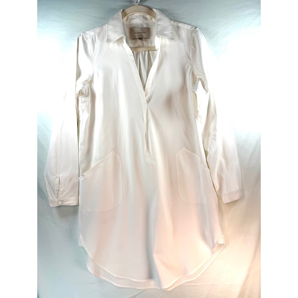 Brochu Walker White V-Neck Poplin Shirt Dress with Pockets XS